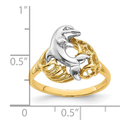 14k Two-Tone Gold Dolphin Wave Ring