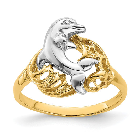 14k Two-Tone Gold Dolphin Wave Ring