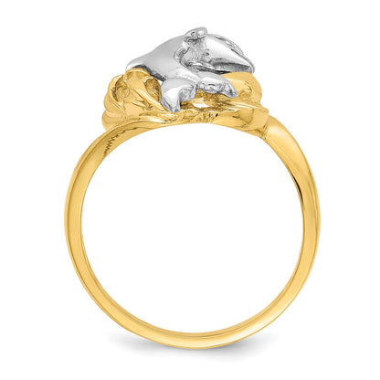 14k Two-Tone Gold Dolphin Wave Ring