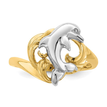 14k Two-Tone Gold Dolphin Wave Ring
