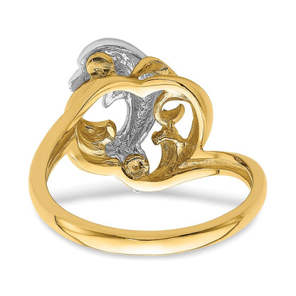 14k Two-Tone Gold Dolphin Wave Ring