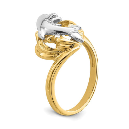 14k Two-Tone Gold Dolphin Wave Ring
