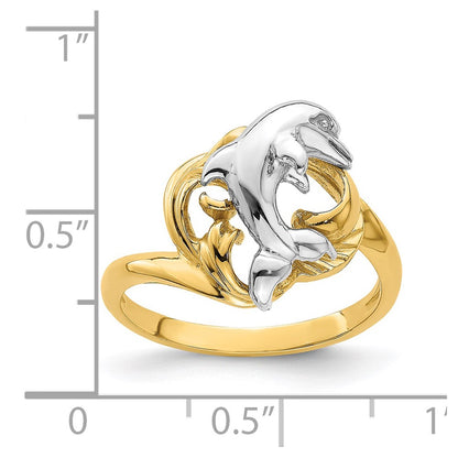 14k Two-Tone Gold Dolphin Wave Ring