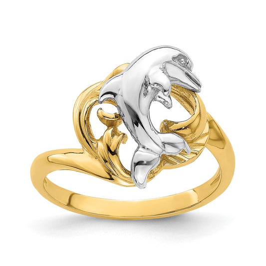 14k Two-Tone Gold Dolphin Wave Ring