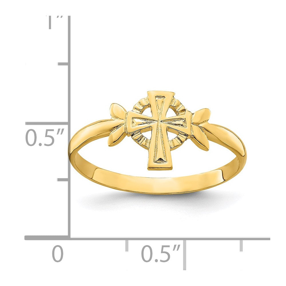 14K Yellow Gold Cross w/Circle Ring