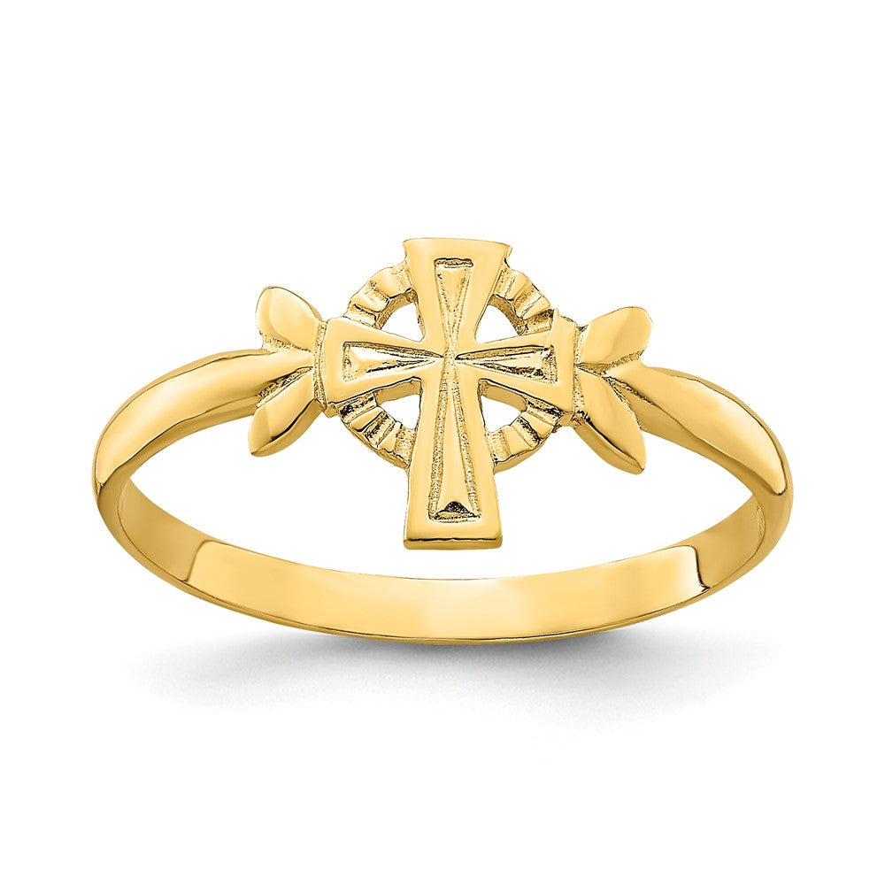 14K Yellow Gold Cross w/Circle Ring