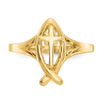 14K Yellow Gold Ichthus w/Cross Ring