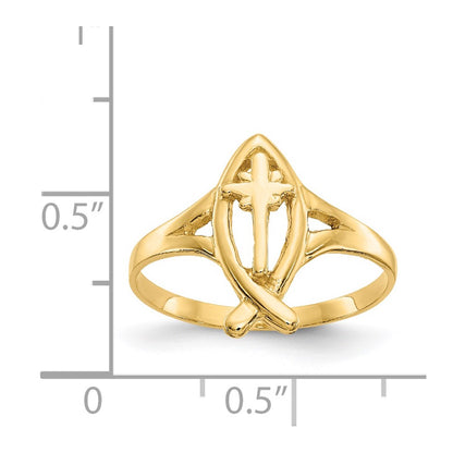 14K Yellow Gold Ichthus w/Cross Ring
