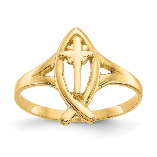 14K Yellow Gold Ichthus w/Cross Ring