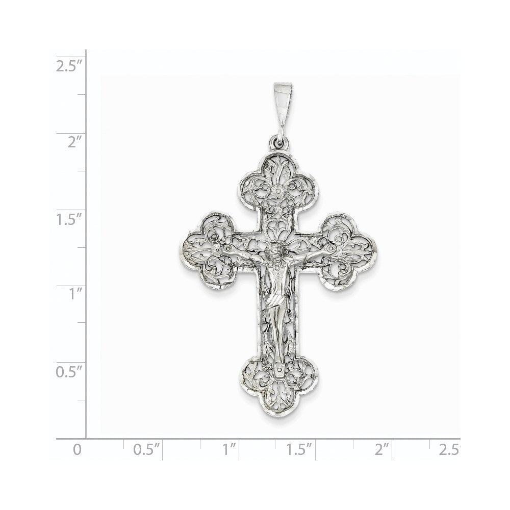 14k White Gold Diamond-Cut Crucifix Pendant