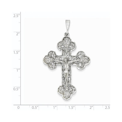 14k White Gold Diamond-Cut Crucifix Pendant