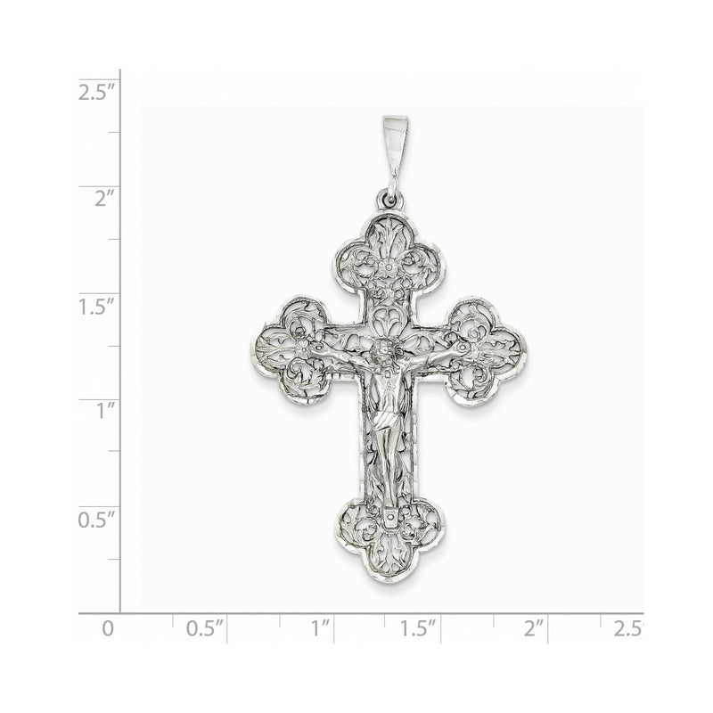 14k White Gold Diamond-Cut Crucifix Pendant