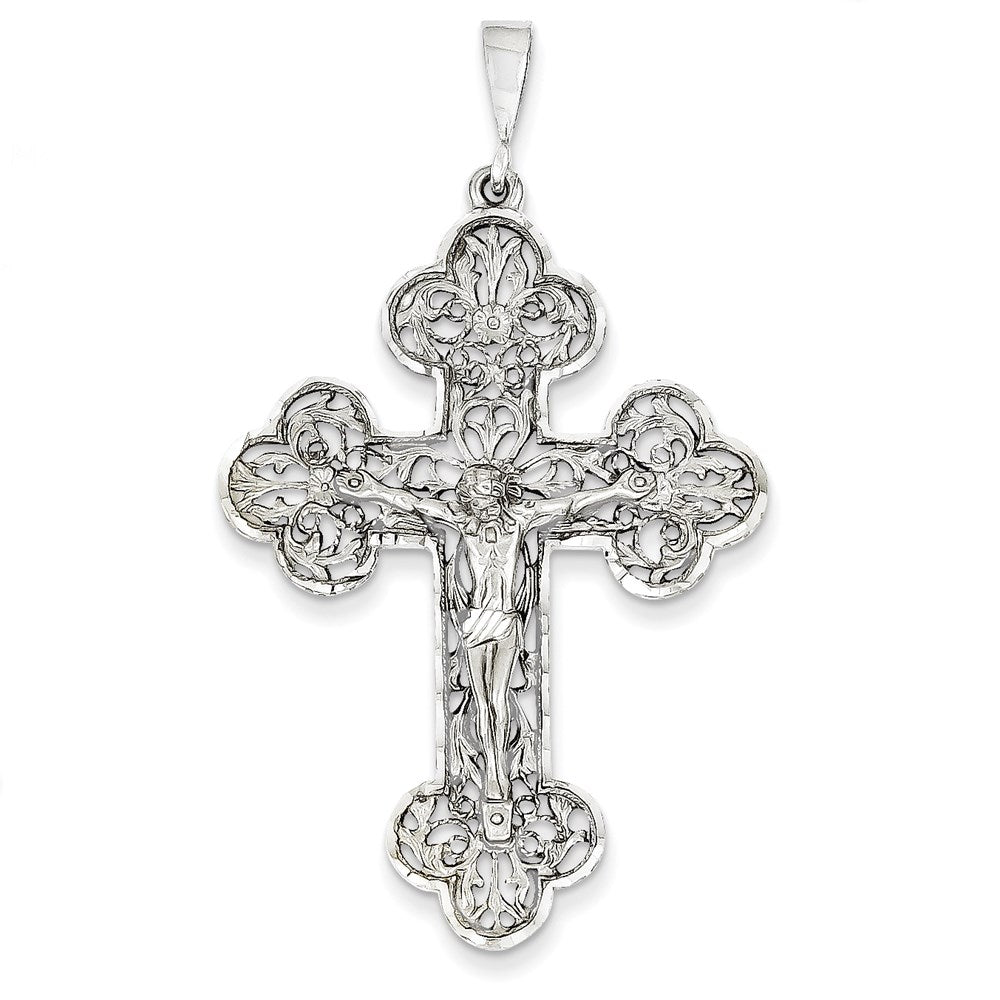 14k White Gold Diamond-Cut Crucifix Pendant