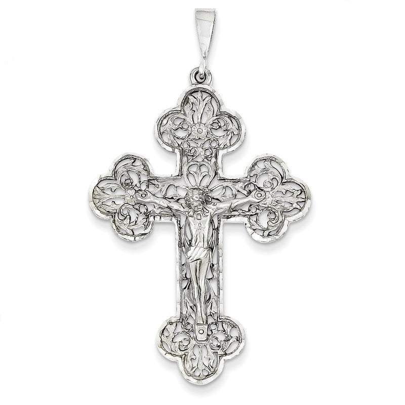 14k White Gold Diamond-Cut Crucifix Pendant