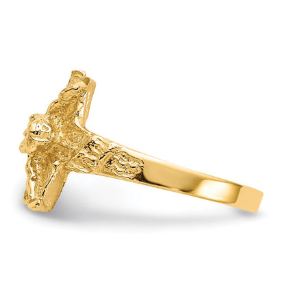 14K Yellow Gold Diamond-cut Crucifix Ring