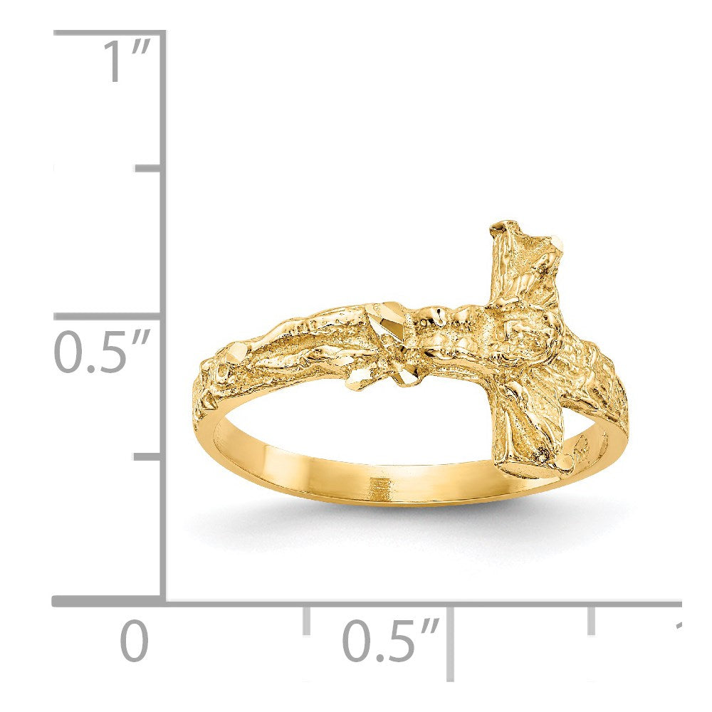14K Yellow Gold Diamond-cut Crucifix Ring