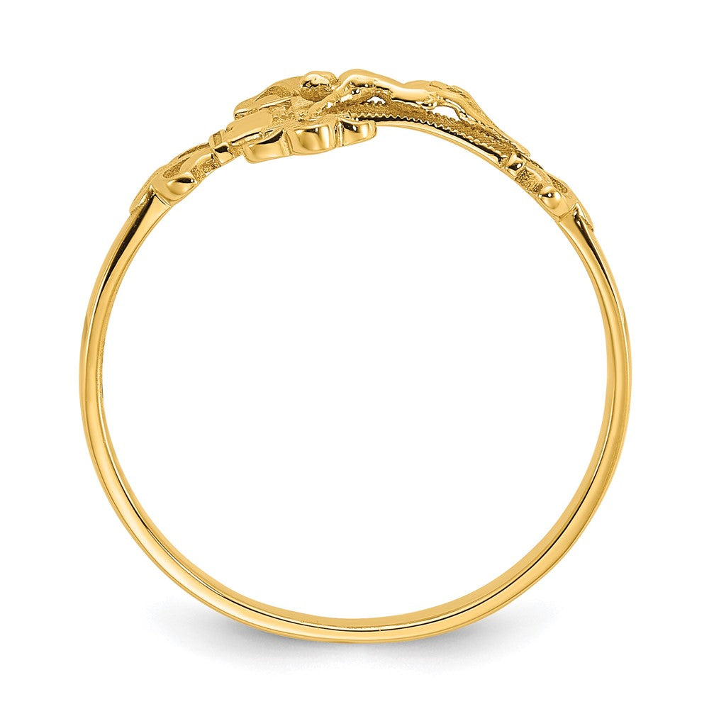 14K Yellow Gold Real Diamond Cut Crucifix Ring