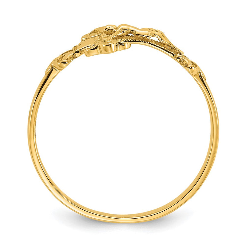 14K Yellow Gold Real Diamond Cut Crucifix Ring