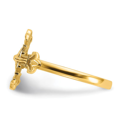 14K Yellow Gold Real Diamond Cut Crucifix Ring