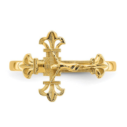 14K Yellow Gold Real Diamond Cut Crucifix Ring