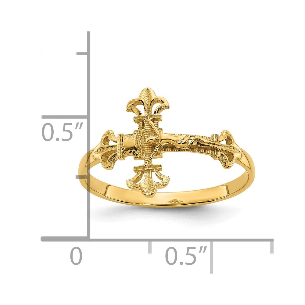 14K Yellow Gold Real Diamond Cut Crucifix Ring
