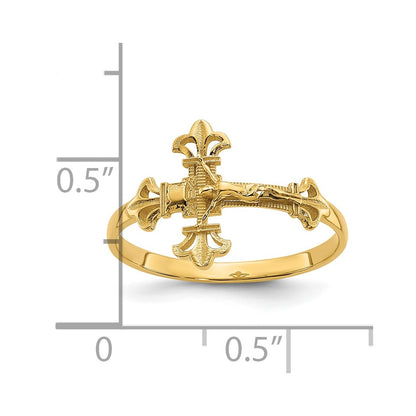 14K Yellow Gold Real Diamond Cut Crucifix Ring