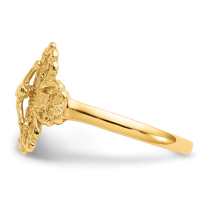 14K Yellow Gold Real Diamond Cut Crucifix Ring