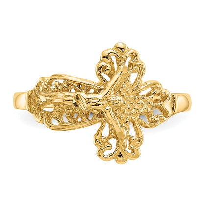 14K Yellow Gold Real Diamond Cut Crucifix Ring