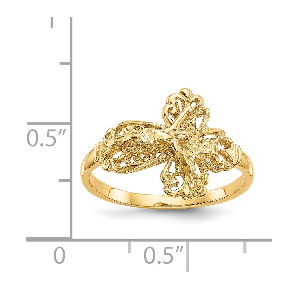 14K Yellow Gold Real Diamond Cut Crucifix Ring