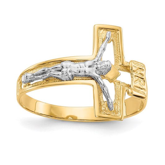 14K Two-Tone Gold Crucifix Men's Ring