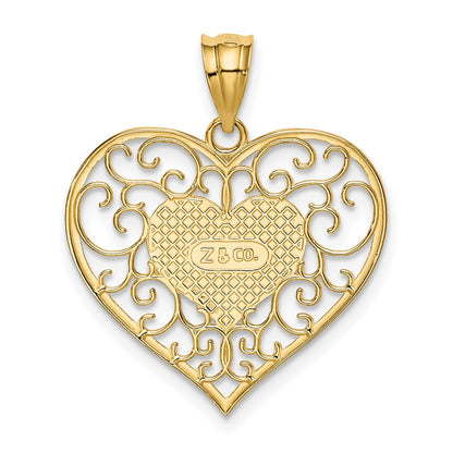 14k Yellow Gold Polished Filigree Heart Pendant