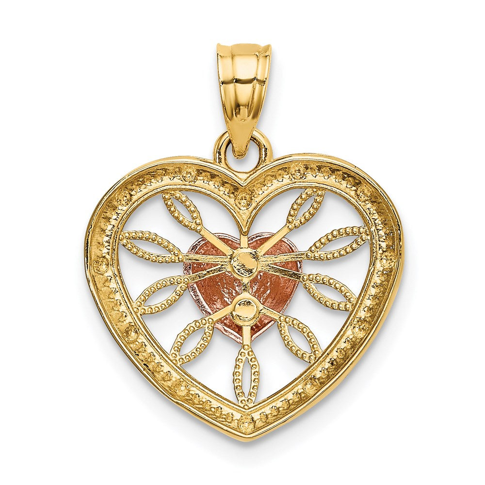 14k Two-tone Gold Heart with Pink Center Charm