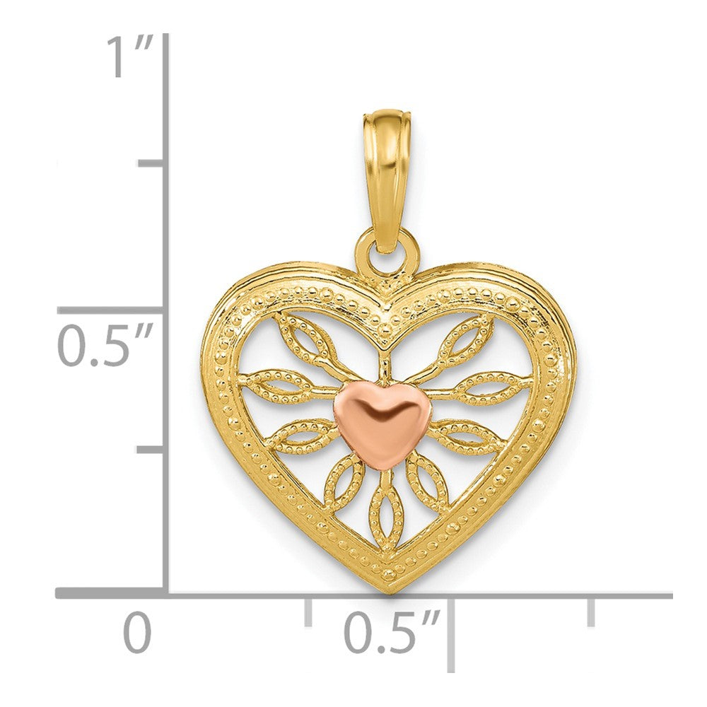 14k Two-tone Gold Heart with Pink Center Charm
