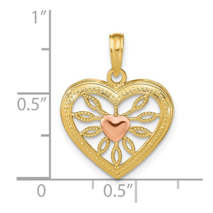 14k Two-tone Gold Heart with Pink Center Charm