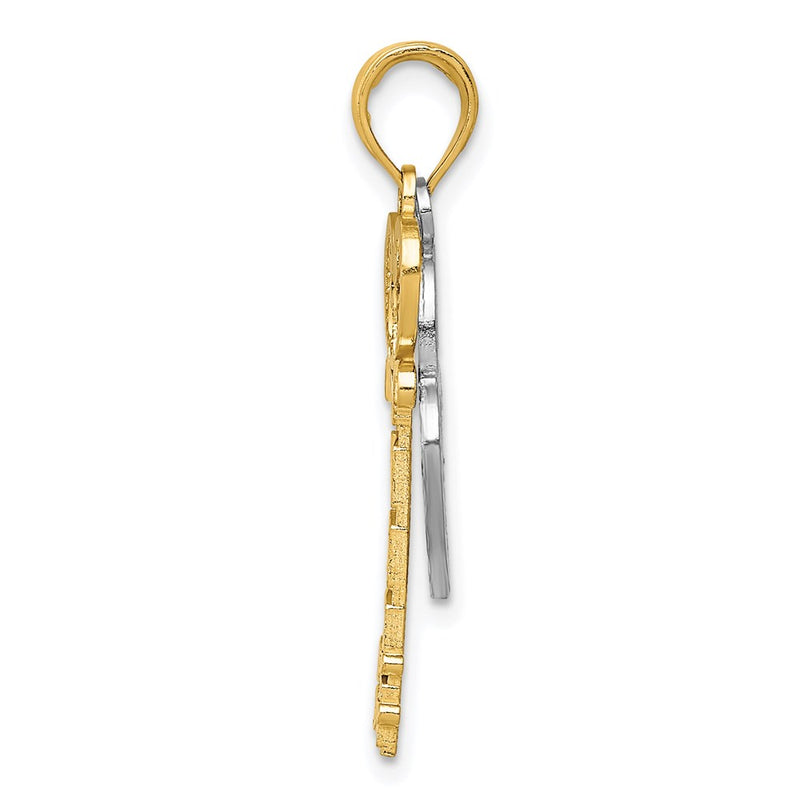 14k Yellow & Rhodium Gold w/White Rhodium Moveable Filigree Heart Key and Lock Charm