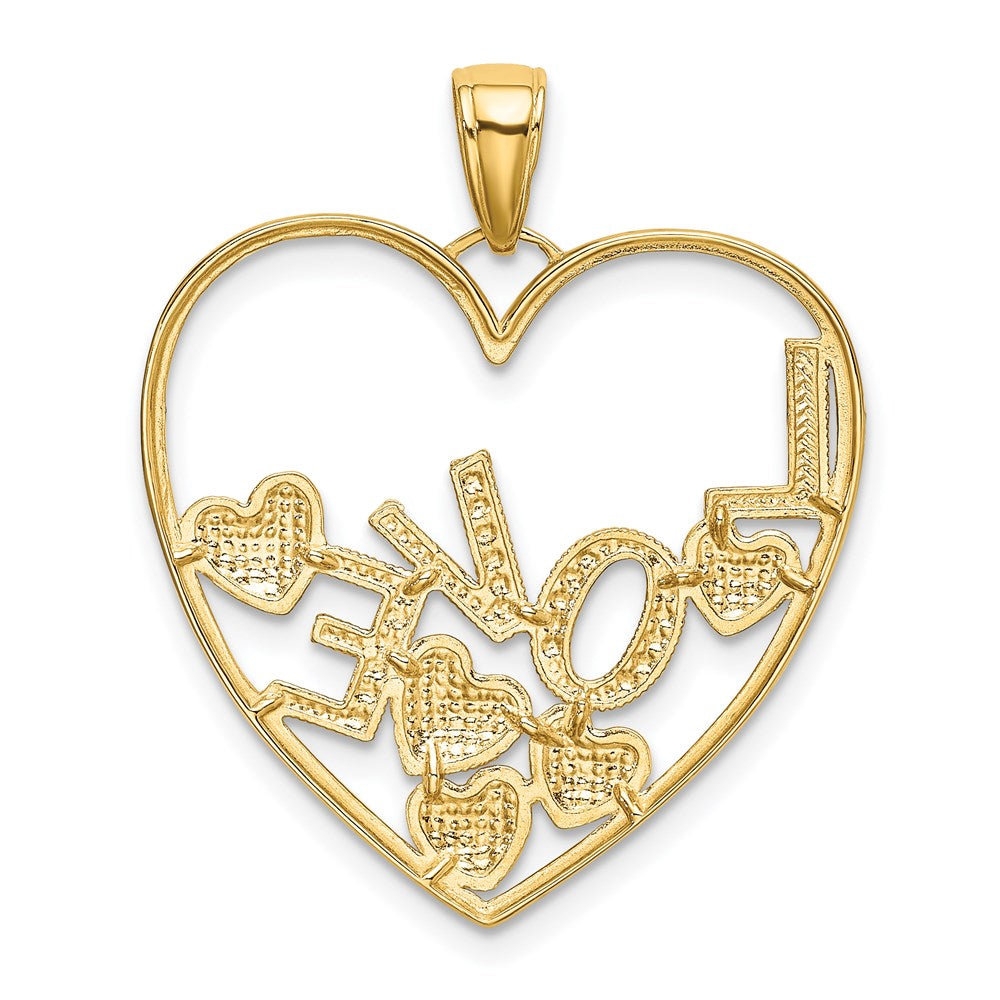 14k Yellow & Rhodium Gold w/Rhodium LOVE and Floating Hearts Pendant