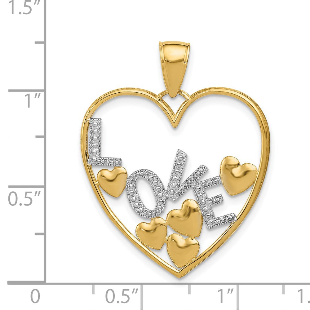 14k Yellow & Rhodium Gold w/Rhodium LOVE and Floating Hearts Pendant
