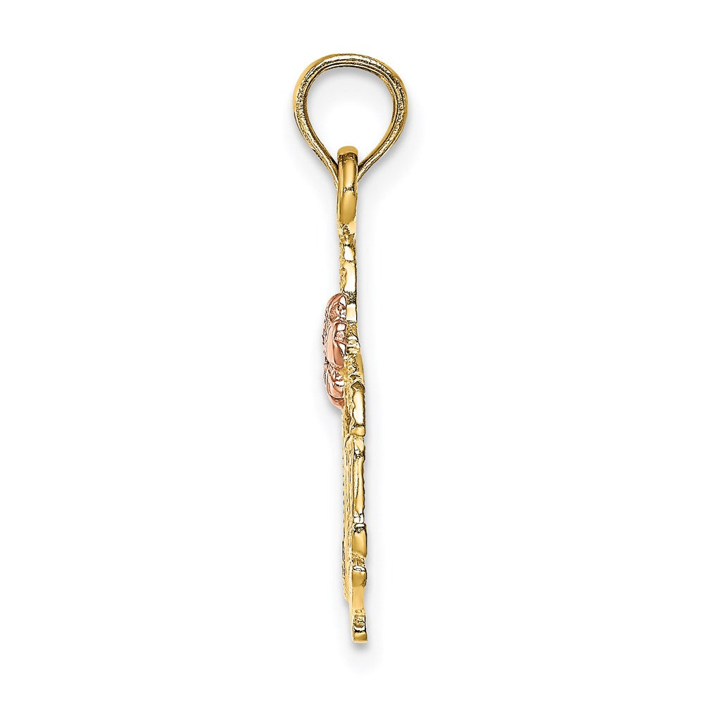 14k Two-tone Gold Polished MOM and Flower Pendant