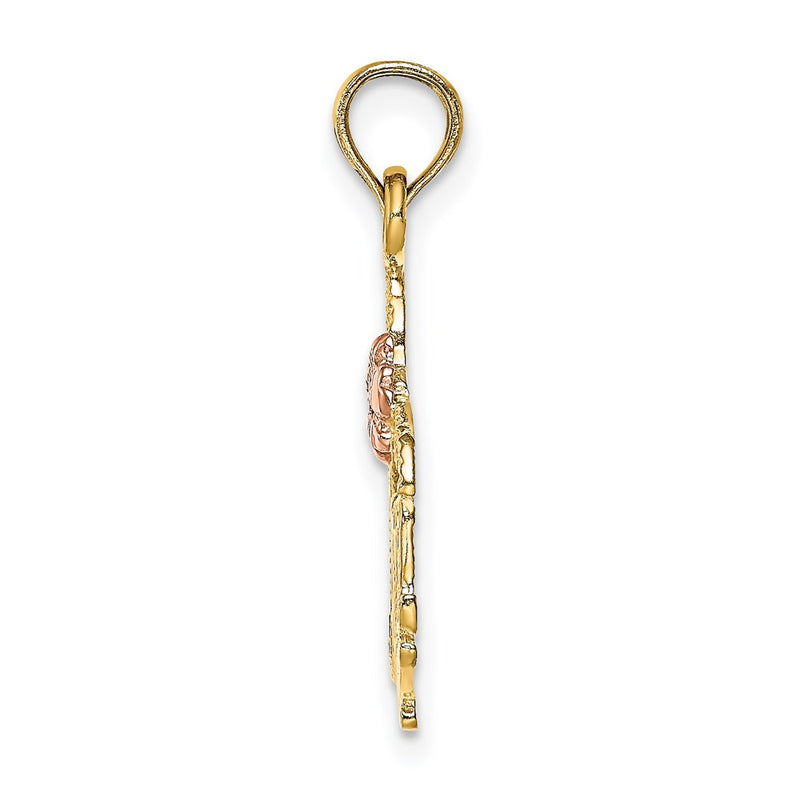 14k Two-tone Gold Polished MOM and Flower Pendant