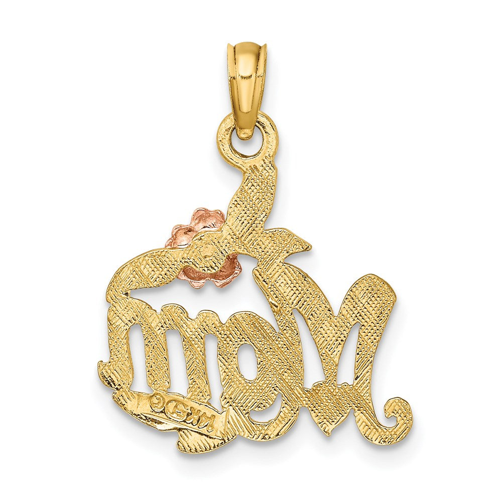 14k Two-tone Gold Polished MOM and Flower Pendant