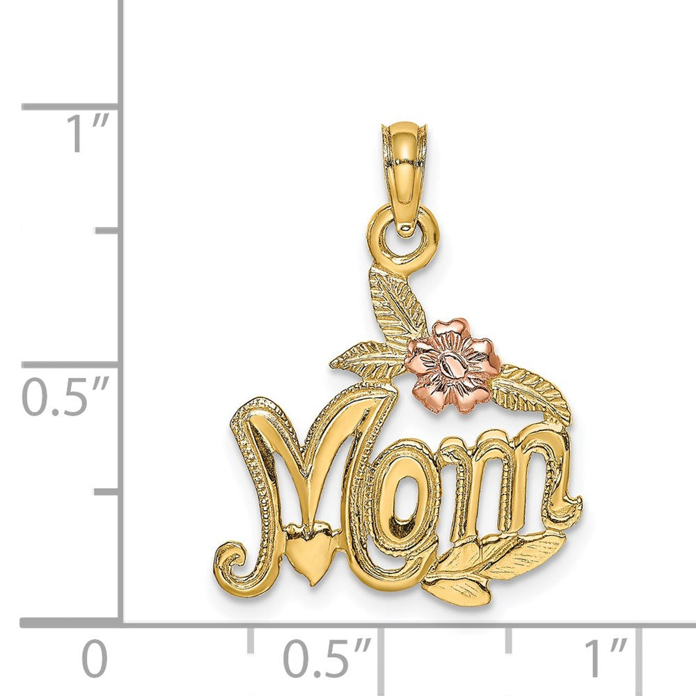 14k Two-tone Gold Polished MOM and Flower Pendant