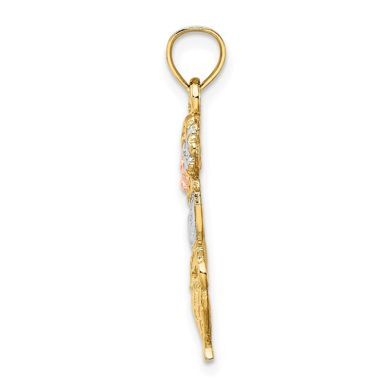 14k Two-tone Gold w/White Rhod. #1 MOM Flower Basket Charm
