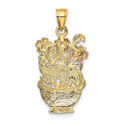 14k Two-tone Gold w/White Rhod. #1 MOM Flower Basket Charm