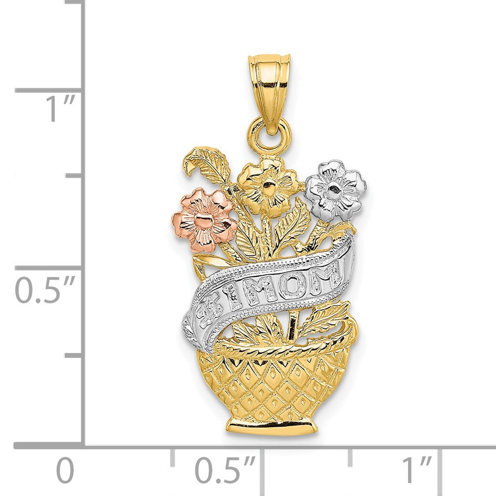 14k Two-tone Gold w/White Rhod. #1 MOM Flower Basket Charm