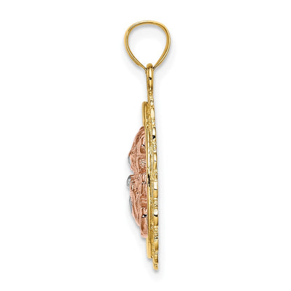 14k Two-tone Gold/Rhodium Teddy Bear on Cut-Out Disc Charm