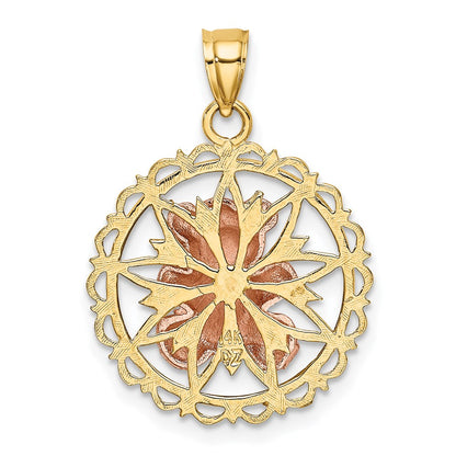 14k Two-tone Gold/Rhodium Teddy Bear on Cut-Out Disc Charm