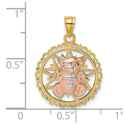 14k Two-tone Gold/Rhodium Teddy Bear on Cut-Out Disc Charm
