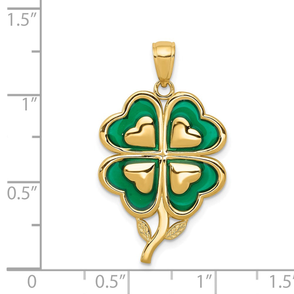 14k Yellow Gold 4-Leaf Clover Pendant with Enameled Tips Pendant