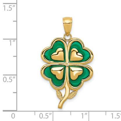 14k Yellow Gold 4-Leaf Clover Pendant with Enameled Tips Pendant