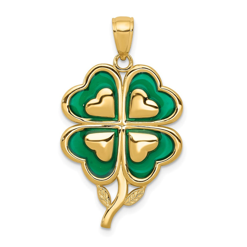 14k Yellow Gold 4-Leaf Clover Pendant with Enameled Tips Pendant